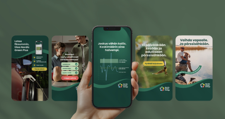 Kindin Nordic Green Energylle tekemiä digimainoksia
